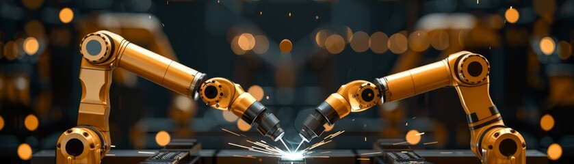 AI powered welding robots, Robots with advanced sensors and decision making capabilities - obrazy, fototapety, plakaty