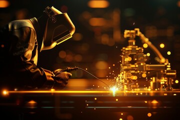 Digital artwork depicting the fusion of technology and human skill in welding
