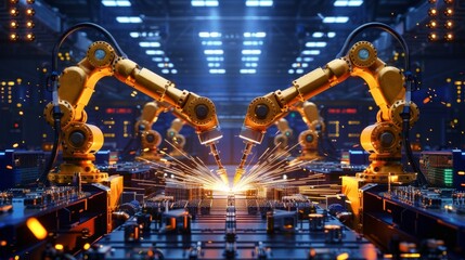 Electronics manufacturing, Robots welding delicate electronic components