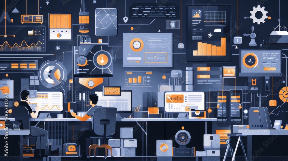 Poster a devops engineer in a high-tech workshop creating automated tools for software testing, styled as a