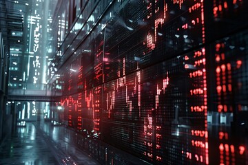 Sock ticker background. Abstract digital data concept with glowing oLED lights representing server activity.