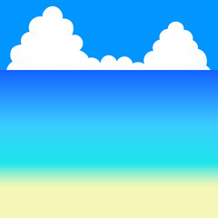 Fototapeta premium シンプルな砂浜と海と入道雲の背景素材