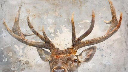 Watercolor, Deer antlers, close up, velvet texture, early mist, serene 