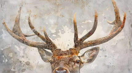 Papier Peint photo autocollant Crâne aquarelle Watercolor, Deer antlers, close up, velvet texture, early mist, serene 