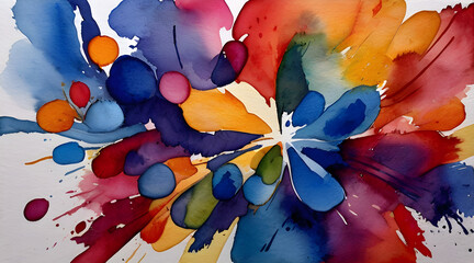 Abstract watercolor background with splatters of vibrant colors