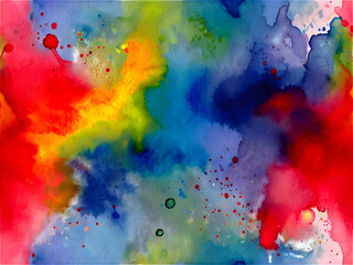 Abstract watercolor background with splatters of vibrant colors
