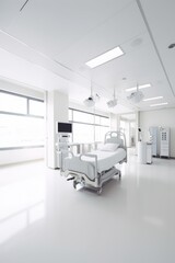 Recovery Room with beds and comfortable medical bed. Interior of an empty hospital room.