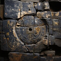 Carved stone tablet with astrological symbols