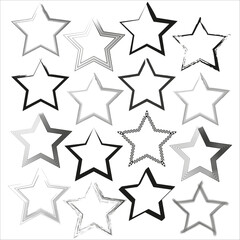 Assorted star shapes collection. Variety of outline styles. Celestial symbols set. Vector illustration. EPS 10.