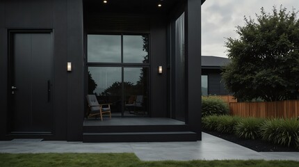 black theme luxury home with front porch facade from Generative AI