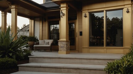 gold theme luxury home with front porch facade from Generative AI