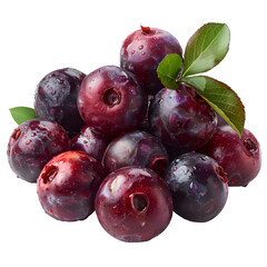 Fototapeta premium An HD image of fresh Juneberries, similar to small apples, red to purple color, isolated on a Transparent background, PNG Cutout