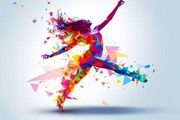 artistic geometric dancer silhouette with vibrant color shapes vector illustration