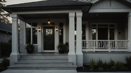 silver theme luxury home with front porch facade from Generative AI