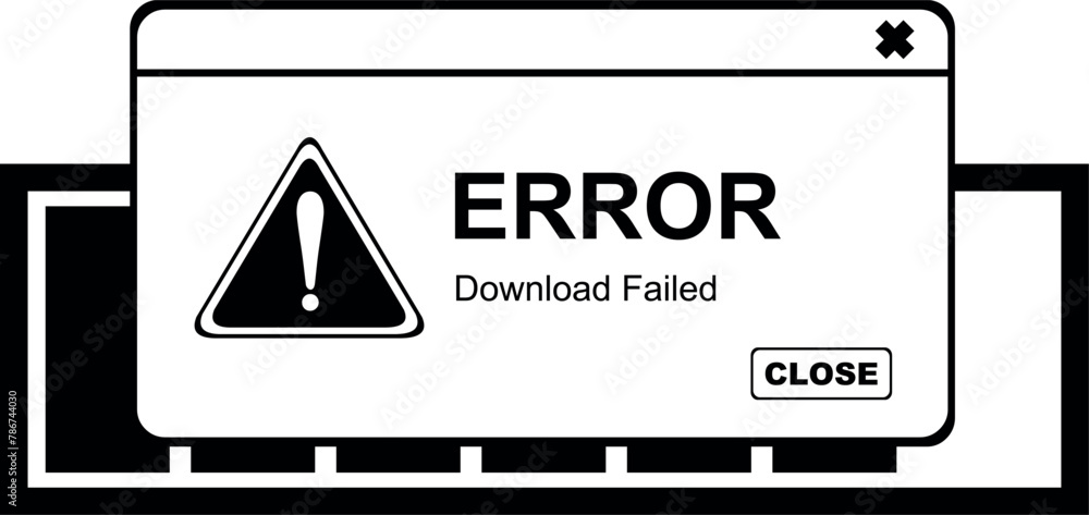 Poster vector drawing illustration icon system bar loading and pop up window download failed, drawn in blac