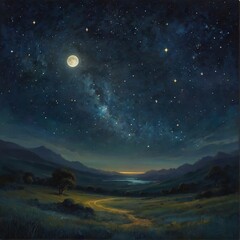 Embark on a celestial journey with this serene artwork, where moonlight bathes the lunar surface in ethereal glow
