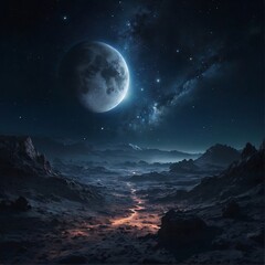 Experience the ethereal allure of lunar nightfall, where celestial glow and twinkling stars captivate the imagination