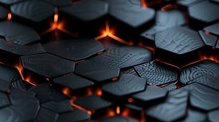Minimalistic 3D black hexagon design.