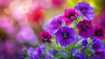 Visualize a breathtaking garden scene filled with vibrant purple and pink flowers, their delicate petals swaying gently in the breeze. 