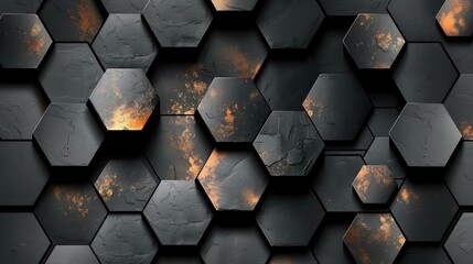 Minimalistic 3D black hexagon design.
