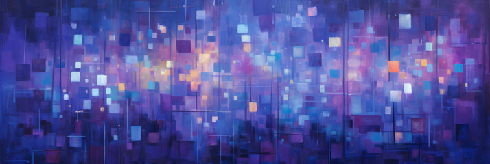 Abstract Painting With Blue And Purple Squares. Modern Artistic Interpretation Of City Lights. Abstract Background. Generative AI