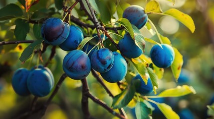  In a sun-drenched orchard, a majestic cherry tree bursts into bloom, its branches heavy with plump, ripe cherries glistening in the light.