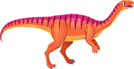 Cartoon Lufengosaurus dinosaur character. Isolated vector early Jurassic herbivorous dino, with a small head, long neck, and tail, possessing a bipedal stance. Prehistoric animal reptile personage - obrazy, fototapety, plakaty