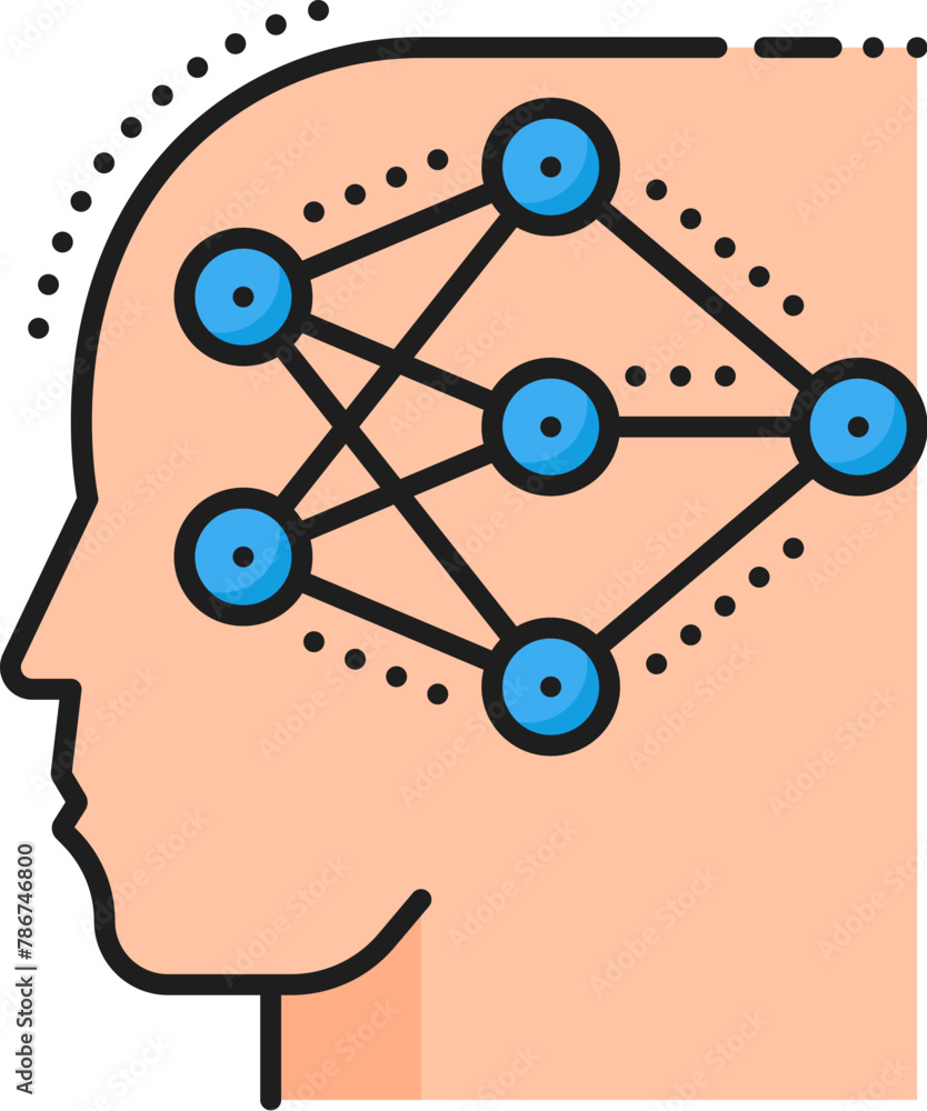 Poster Neural networks icon, AI artificial intelligence and machine learning, vector color line. AI mind and artificial neural network icon of human digital intellect and AutoMl for neuroscience technology