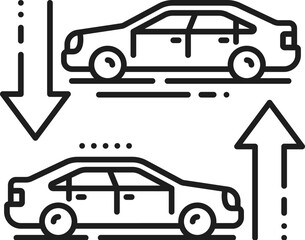 Car exchange company, auto dealer, dealership linear icon. Car search shop, auto buy center or used vehicle official dealership linear vector sign. Automobile salon thin line symbol or icon