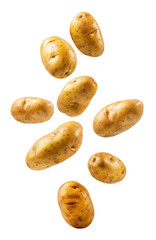 Obraz premium Floating washed potatoes over isolated white transparent background