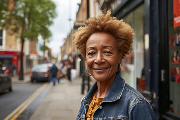 Portrait of a smiling senior woman on a street in London, UK