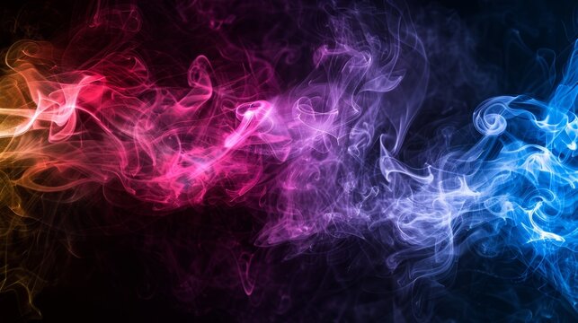 Colorful smoke patterns on a dark background, creating a mystical and abstract artistic impression.