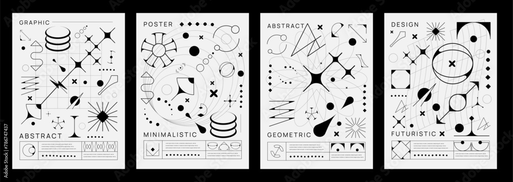 Poster monochrome retro y2k brutal posters with geometric shapes, vector cover template backgrounds. y2k mo