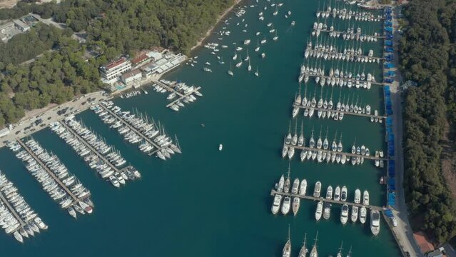 Pula Croatia Aerial View, Docks with sailing ships