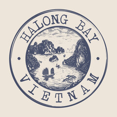 Obraz premium Hạ Long Bay, Vietnam Stamp City Postmark. Silhouette Postal Passport. Round Vector Icon. Vintage Postage Design.