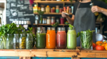 Assortment of Fresh Smoothies in a Trendy Cafe