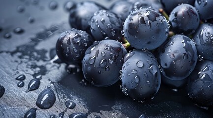 Blueberries on Slate with Water Drops