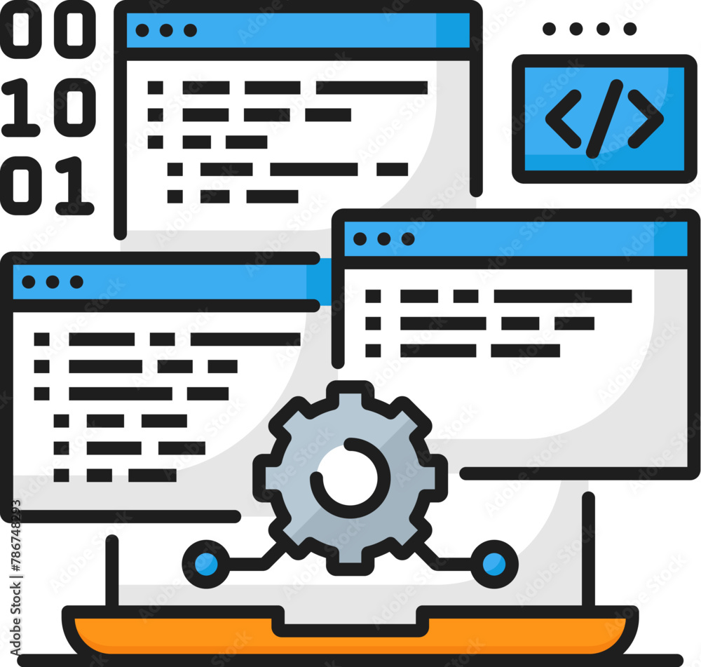 Aufkleber software developer job, web development career, it specialist vacancy thin line icon. website applic