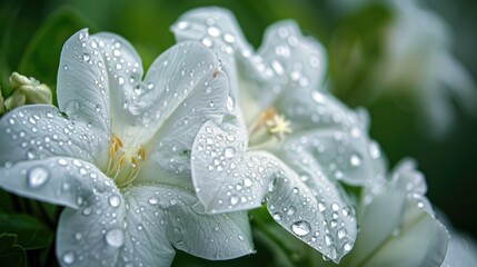 Fototapeta premium Flowers in white adorned with dewdrops