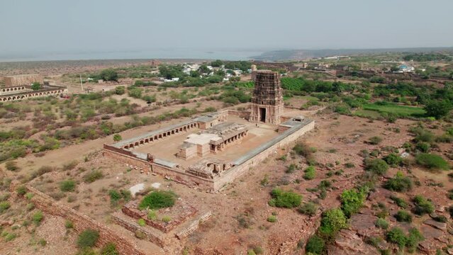 gandikota Madhavaraya Swamy Temple aerial view, orbit drone shot at andhra pradesh, india