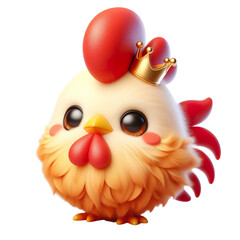 a 3D cartoon very cute rooster with the crown isolated white background PNG