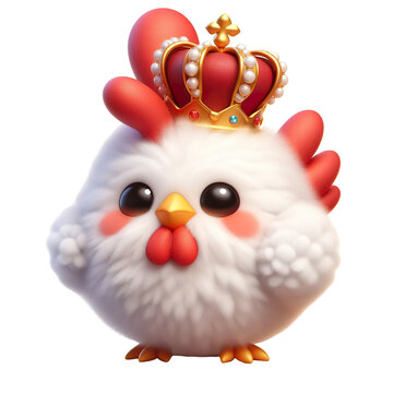 a 3D cartoon very cute rooster with the crown isolated white background PNG