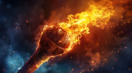 Burning Olympic torch on fire background. 3d rendering, 3d illustration. - obrazy, fototapety, plakaty