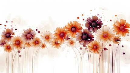 Abstract illustration of daisies in orange and purple on a white background