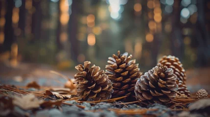 Foto op Aluminium Fir cones on the forest floor with intentional shallow depth of field and vignetting. © chanidapa