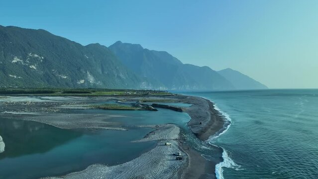 The sea coast. The mouth of the river. Taiwan, Hualien City