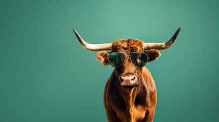 funny cow with glasses eating grass, funny bakra eid, eid ul adha, eid mubarak wallpaper with copy space