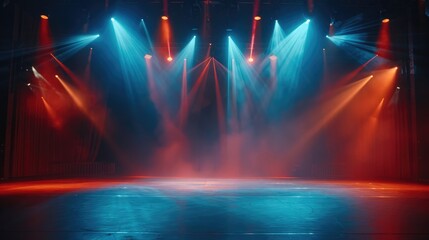 empty stage light The stage is lit with warm lights to showcase modern dance. Entertainment programs. Stage design for modern dance