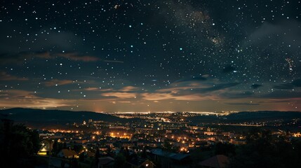 Fototapeta premium Starry night sky over city lights.