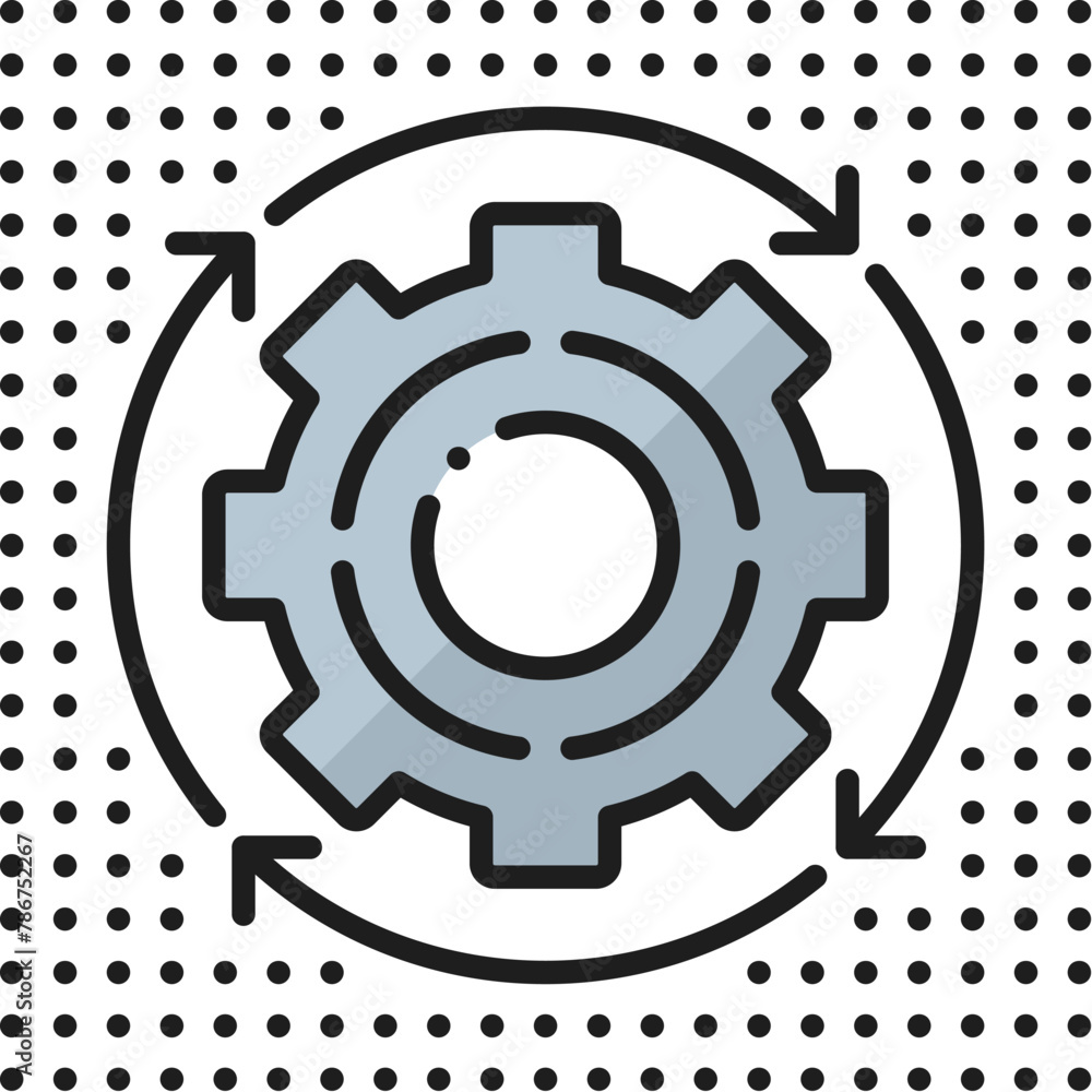 Poster Machine learning, AI automated system, artificial intelligence algorithm line color icon. Artificial intelligence computer science, machine learning innovation thin line vector symbol with cog wheel